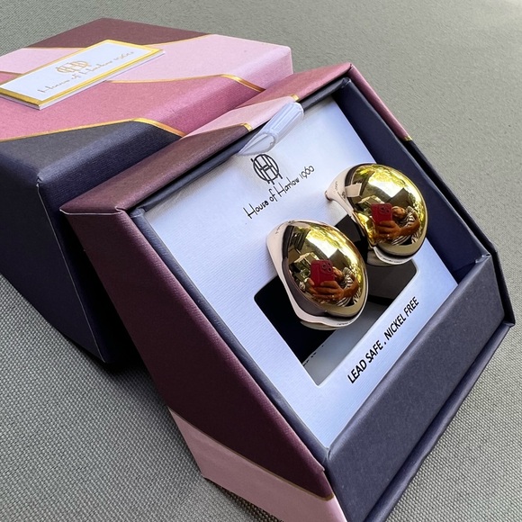 NEW House of Harlow 1960 Chunky Hoop Earrings Gold with box NIB - Picture 4 of 5